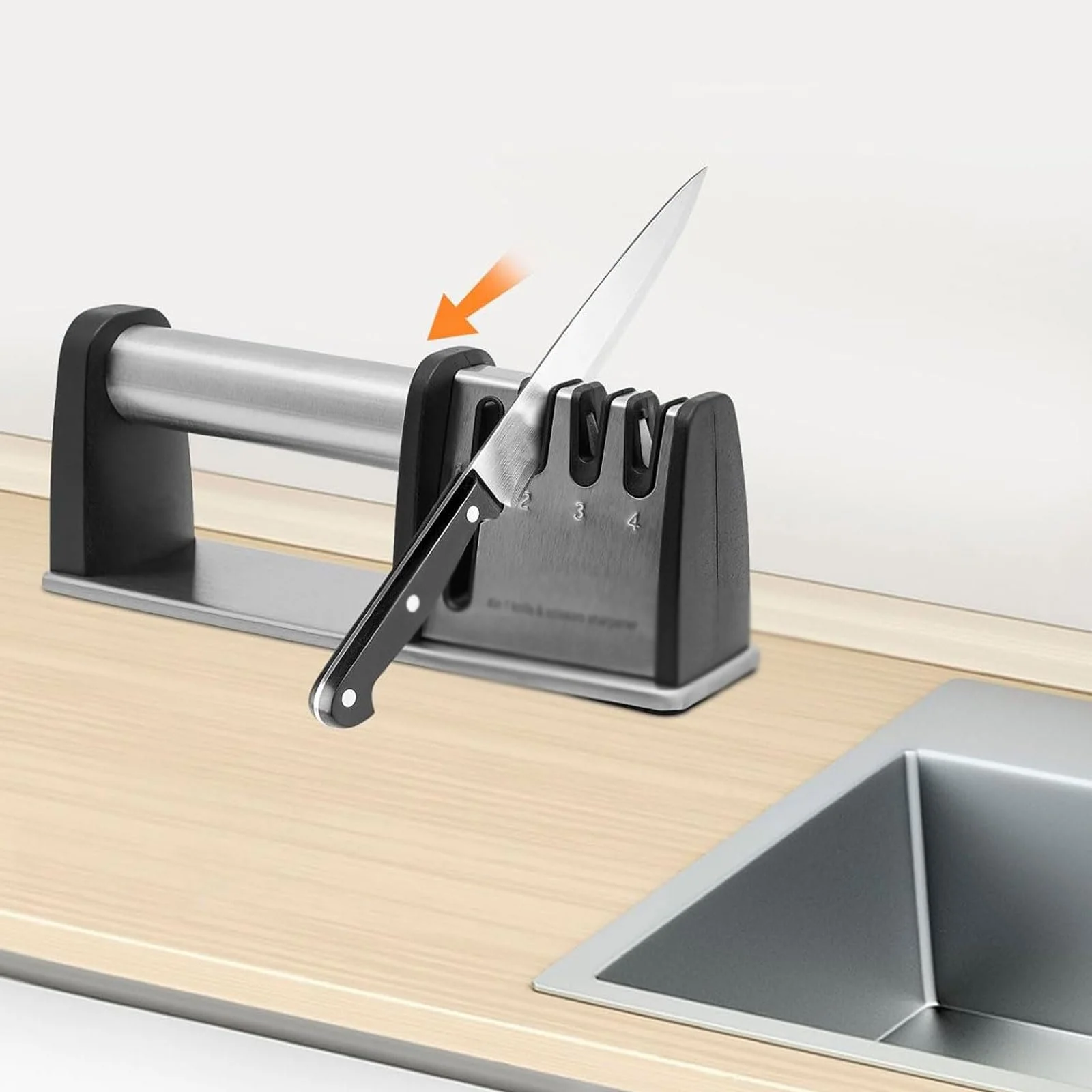 Точилка для ножів esmen 4-в-1 з вольфрамовою сталлю алмазним та керамічним покриттям для ножів та ножиць, фото №3