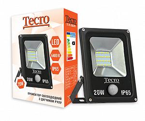 Світлодіодний прожектор Tecro TL-FL-20B-PR 20W 6400K з датчиком руху - Фото 1