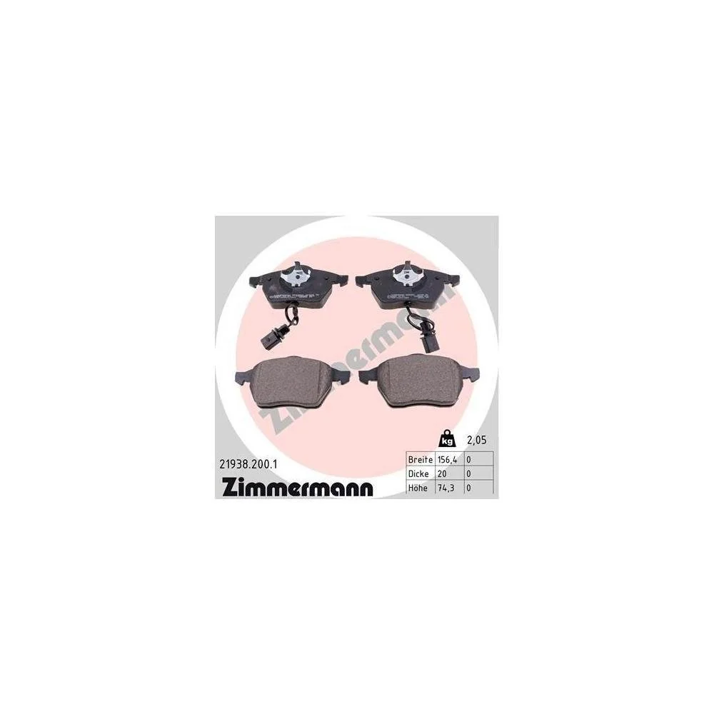 Комплект гальмівних колодок ZIMMERMANN 21938.200.1 для VAG передня вісь, фото №2 Комплект гальмівних колодок ZIMMERMANN 21938.200.1 для VAG передня вісь, фото №2