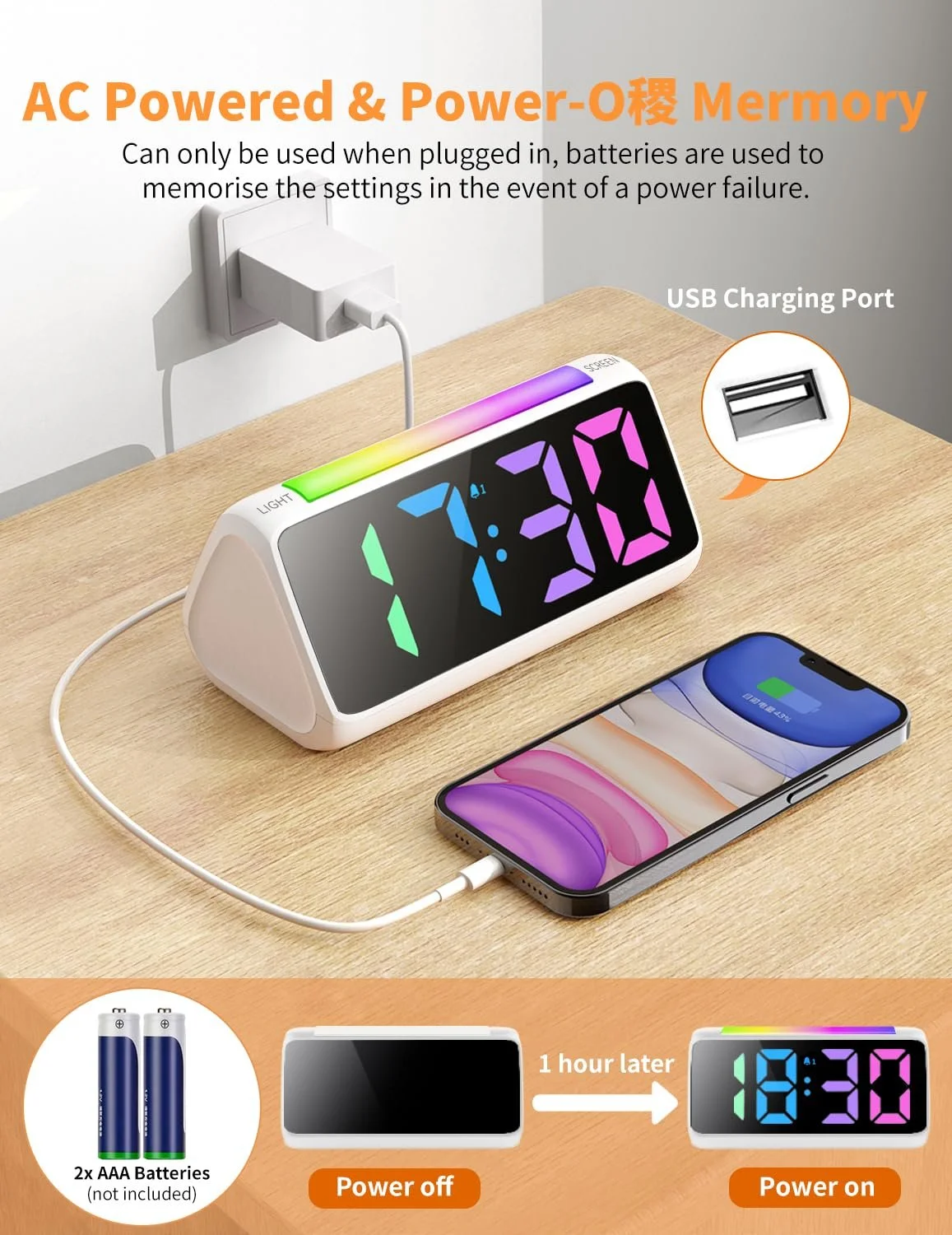 Цифровий Будильник Дитячий з Підсвічуванням LED Дисплей Різнокольоровий Регулювання Яскравості, фото №6 Цифровий Будильник Дитячий з Підсвічуванням LED Дисплей Різнокольоровий Регулювання Яскравості, фото №6