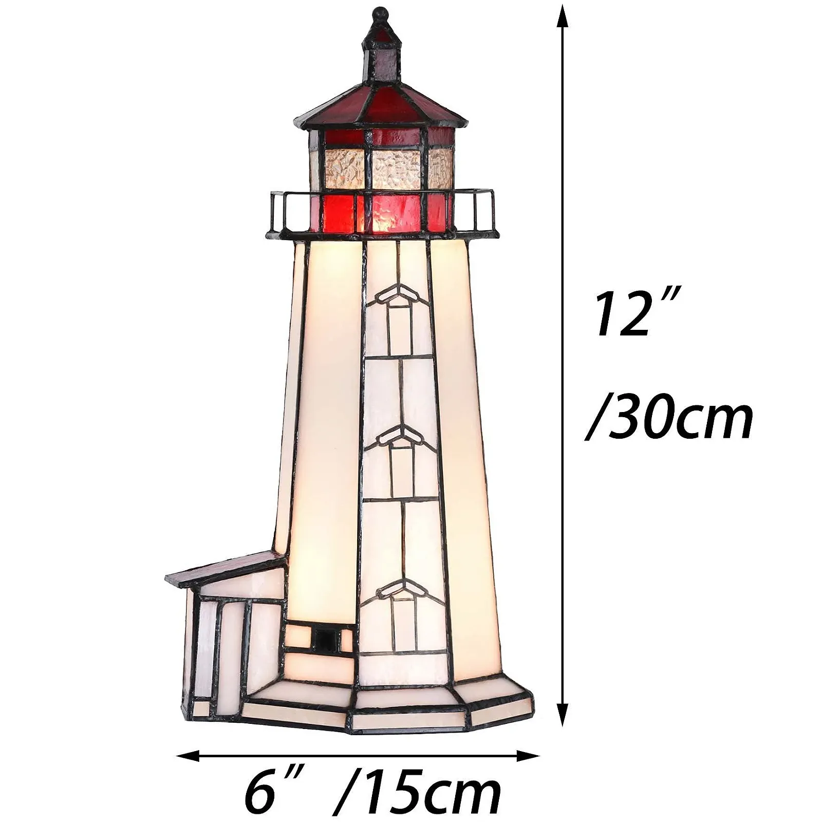 Настільна лампа Bieye Tiffany Style L30770 Вітражне скло Маяк 2,6x6x12 дюймів Червона, фото №4