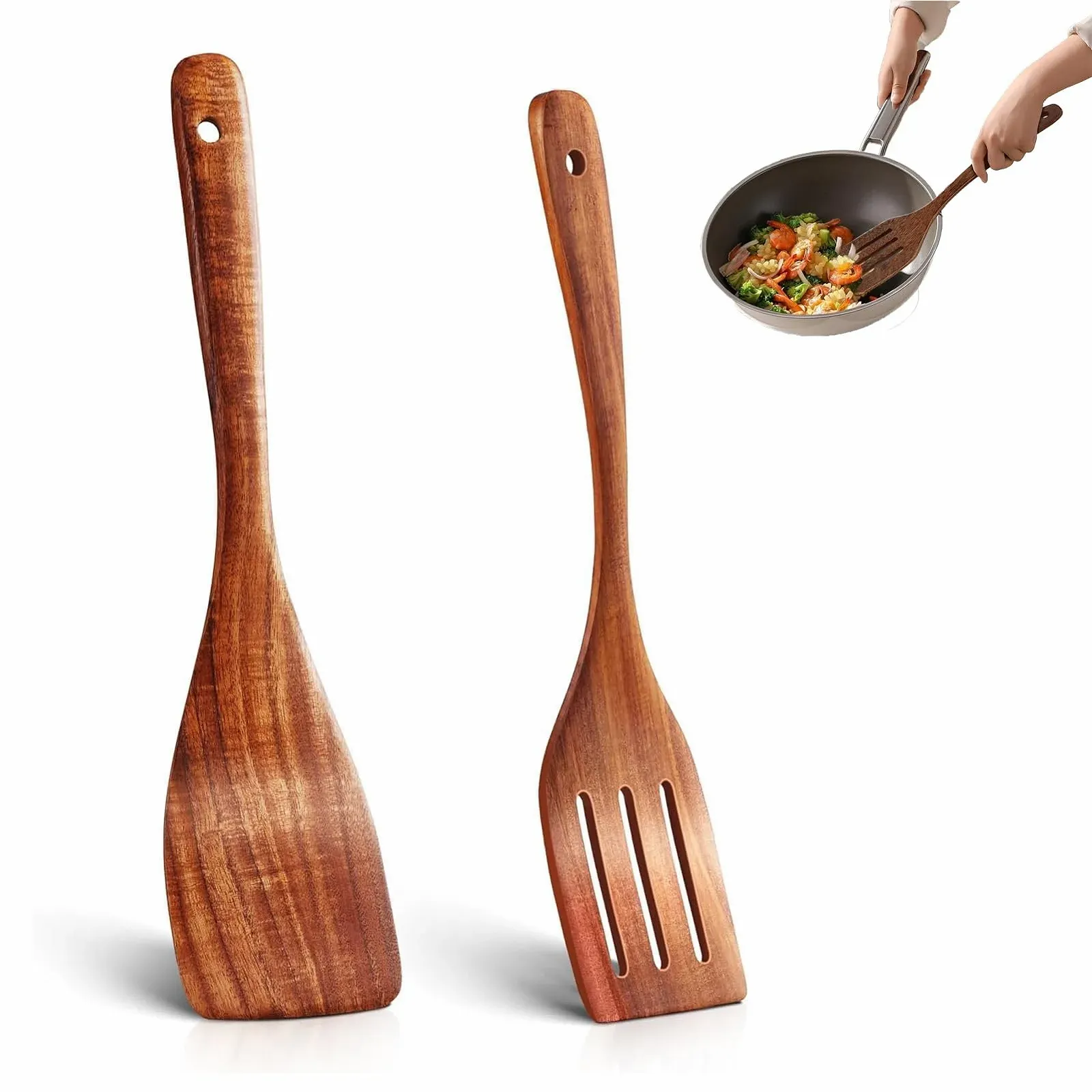 Набор лопаток Wooden Spatula Set 2 шт. термостойкие из оливкового дерева, фото №1 Набор лопаток Wooden Spatula Set 2 шт. термостойкие из оливкового дерева, фото №1