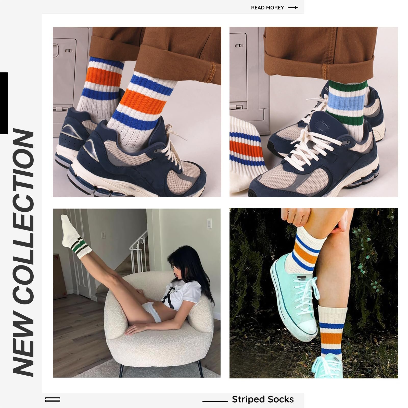 Носки Type Striped Crew Socks Brand Retro 80s Cotton Socks Model Sporty Y2k Gothic Socks Характеристики Casual Tube Socks multicoloured (3 пары), фото №7