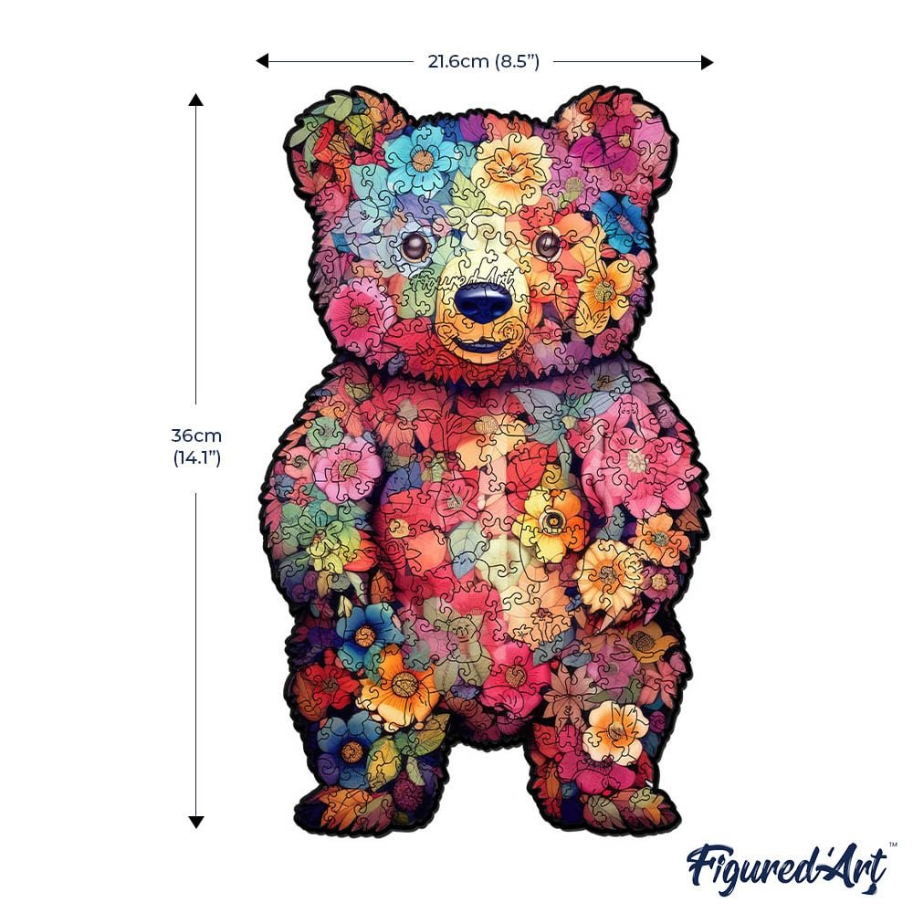 Дерев'яний пазл Figured'Art Animals Flower Teddy Bear 200 елементів 21.6 x 36 см унікальна форма дерев'яна коробка, фото №6