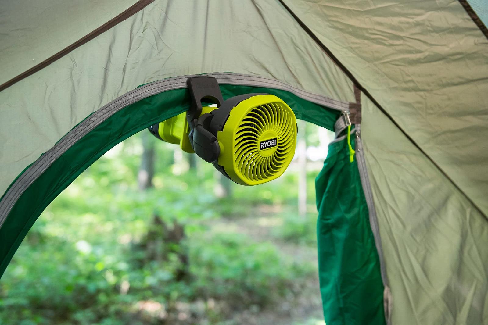 Вентилятор RYOBI 18 V RCF18-0 (кліпса, компактний та портативний, 2-рівневе регулювання, діаметр барабана 10 см, без акумулятора та зарядного пристрою, в коробці), зелений, фото №5