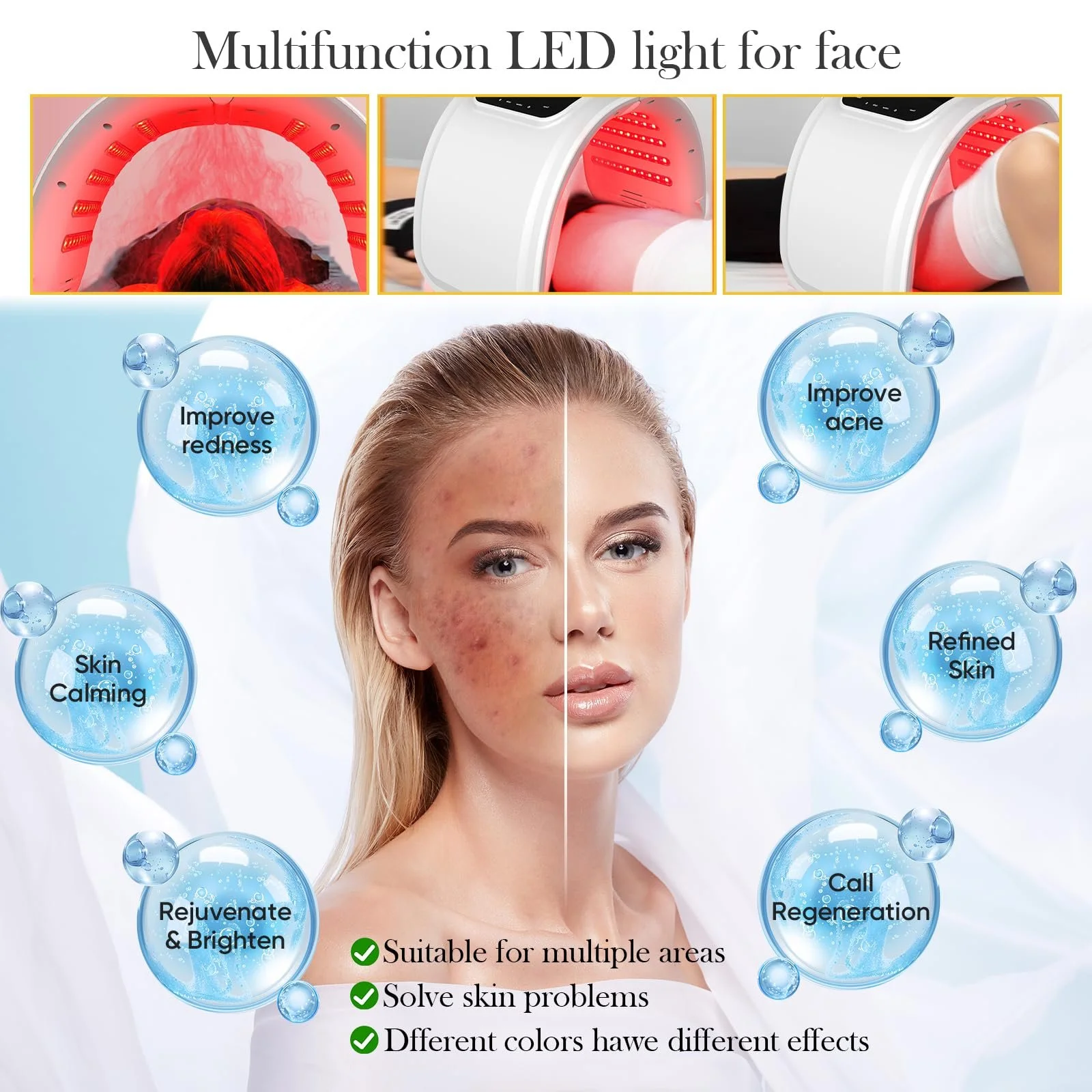 LED Маска для лица Jargrovs 7-цветная светотерапия Красный, зеленый, желтый, синий, голубой, фиолетовый, белый, фото №8