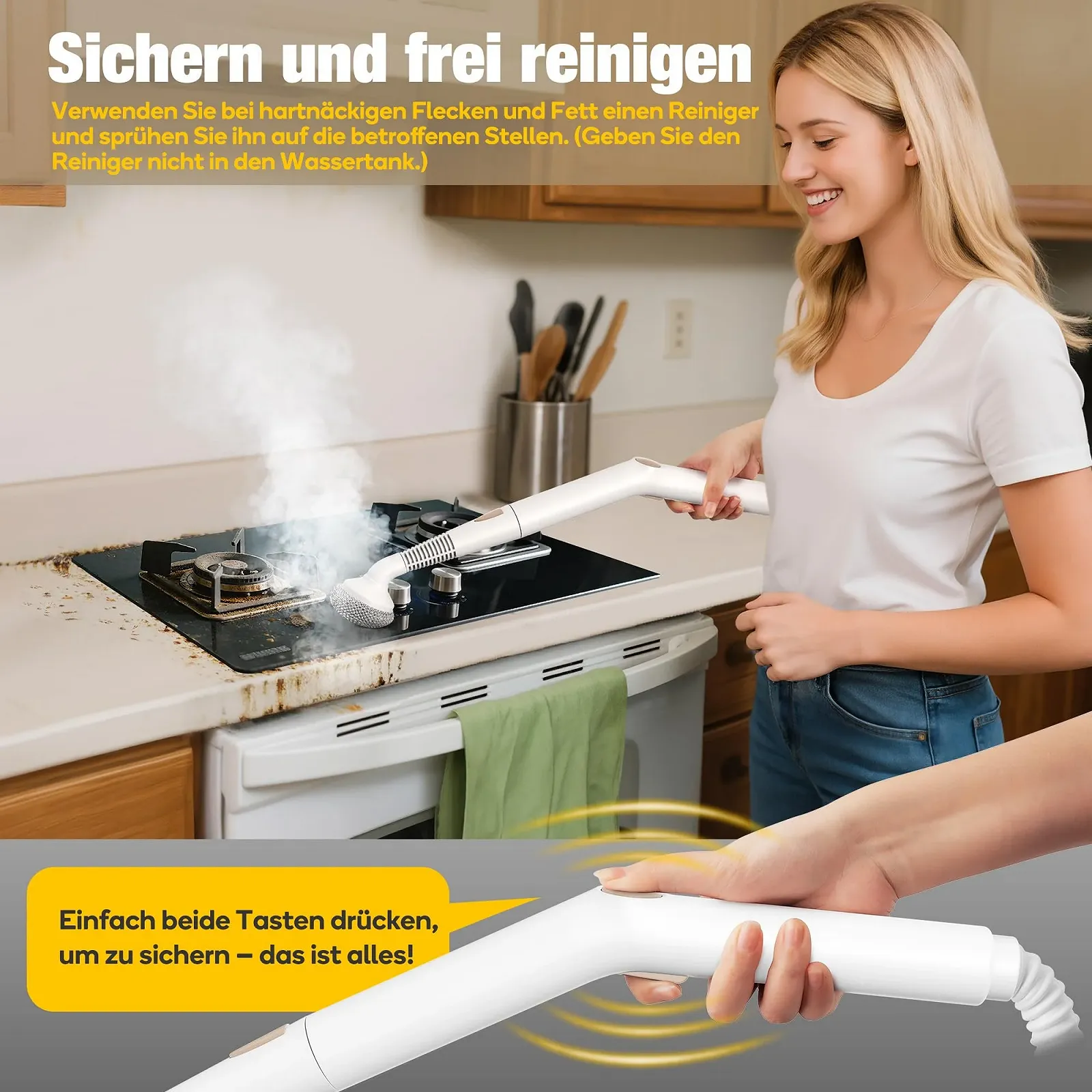 Пароочисник Newbealer 2-в-1 1500 Вт 5 бар 1.5 л Золотистий, фото №6