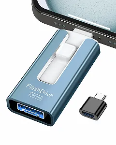 USB-флеш-накопичувач GNASEET 256 ГБ 4-в-1 USB 3.0 iOS/USB-C/Micro USB Синій - Фото 1