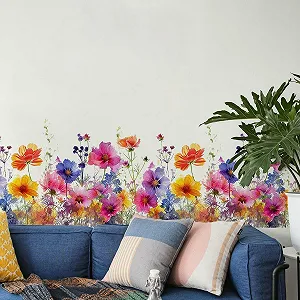 Наклейка на стіни Runtoo Garden Flowers акварельна кольорова synthetic.ua - Фото 1