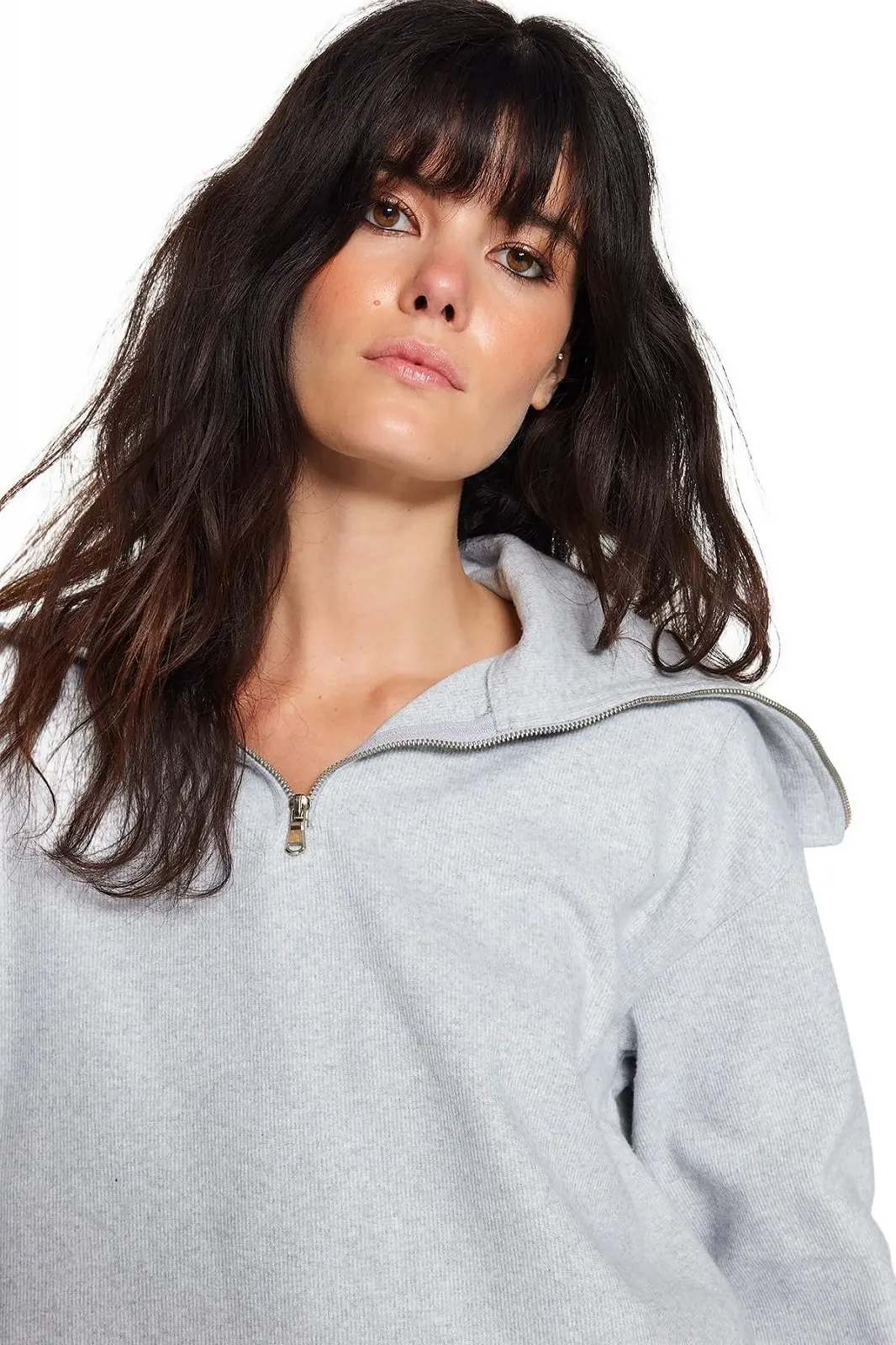 Женский свитшот прямого кроя с длинными рукавами свободного стиля TRENDYOL, фото №3