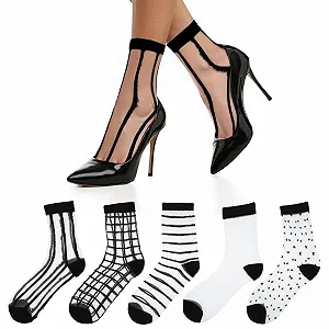 Шкарпетки з оборками Teaaha, 5 пар, прозорі, літні тонкі шкарпетки - Фото 1