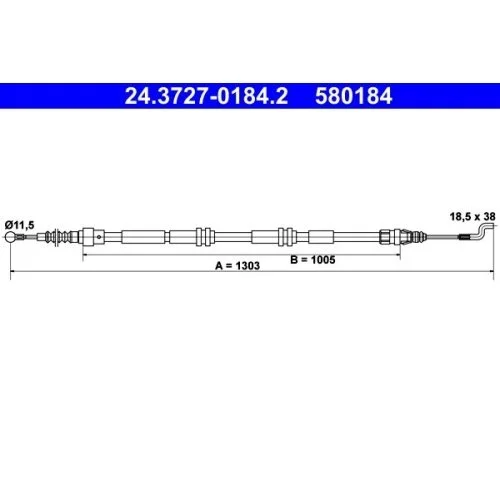 Трос стоянкового гальма ATE 24.3727-0184.2 задній для VAG, фото №1
