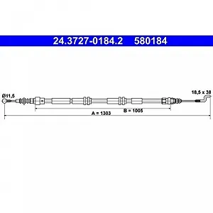Трос стояночного тормоза ATE 24.3727-0184.2 задний для VAG - Фото 1