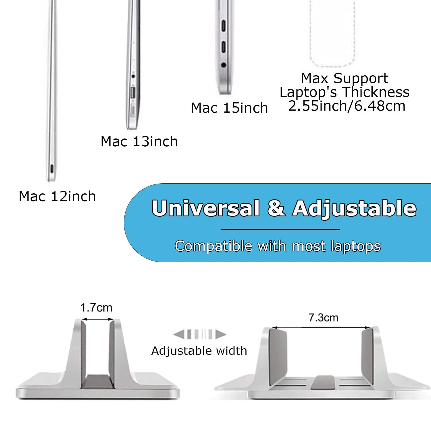 Подставка для ноутбука Вертикальная настольная подставка с регулируемым размером док-станции Совместима со всеми ноутбуками Серебристый, фото №5