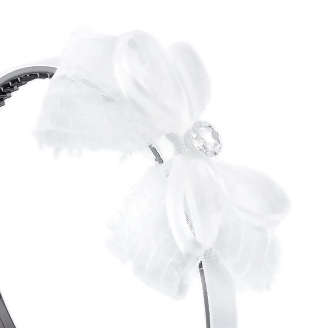 Обруч для волос для девочки с белым бантом и стразами., фото №2