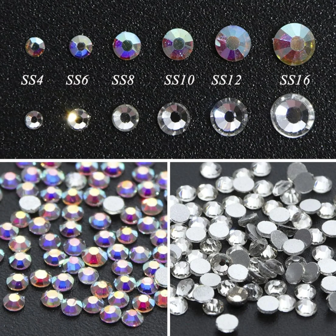 Стразы для ногтей круглые плоские Разные кристаллы для самодельных поделок 1 коробка, фото №7