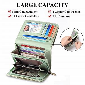 Кошелек SENDEFN Женский Средний Кожаный Кошелек с Отделением для Монет и RFID Защитой, Зеленый с Принтом, На Застежке synthetic.ua - Фото 1