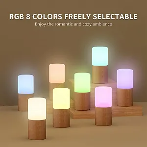 Настольная лампа MALUX светодиодная беспроводная сенсорная с 8 цветами RGB и деревянным основанием synthetic.ua - Фото 1