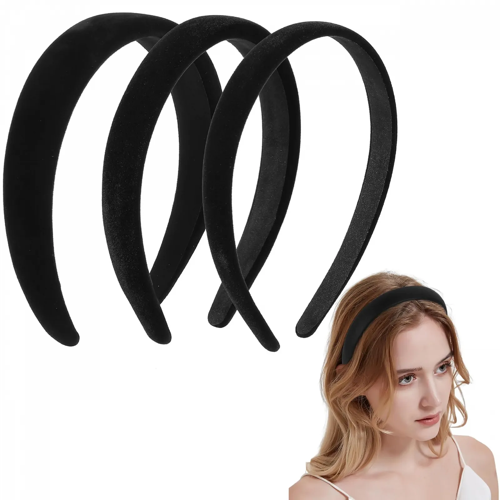 Оксамитові обручі Набір з 3 штук, Чорний, фото №1