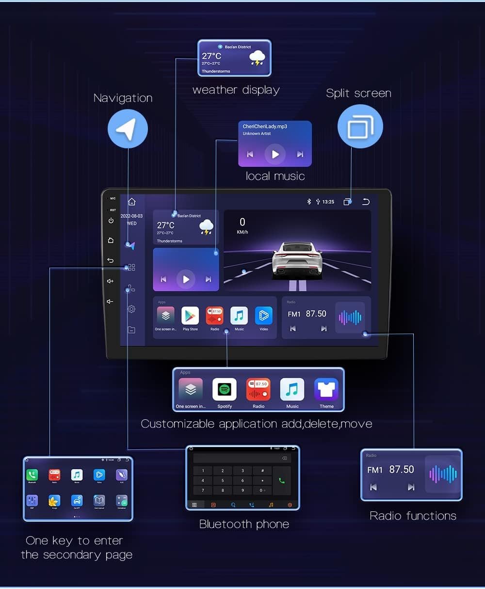 Штатна автомагнітола Hizpo для Fiat 500X 2014-2020 / 9" / Сенсорна / 4/32Гб / Android 12 / Apple CarPlay / Android Auto / Bluetooth / WI-FI / GPS / USB / DAB, фото №7