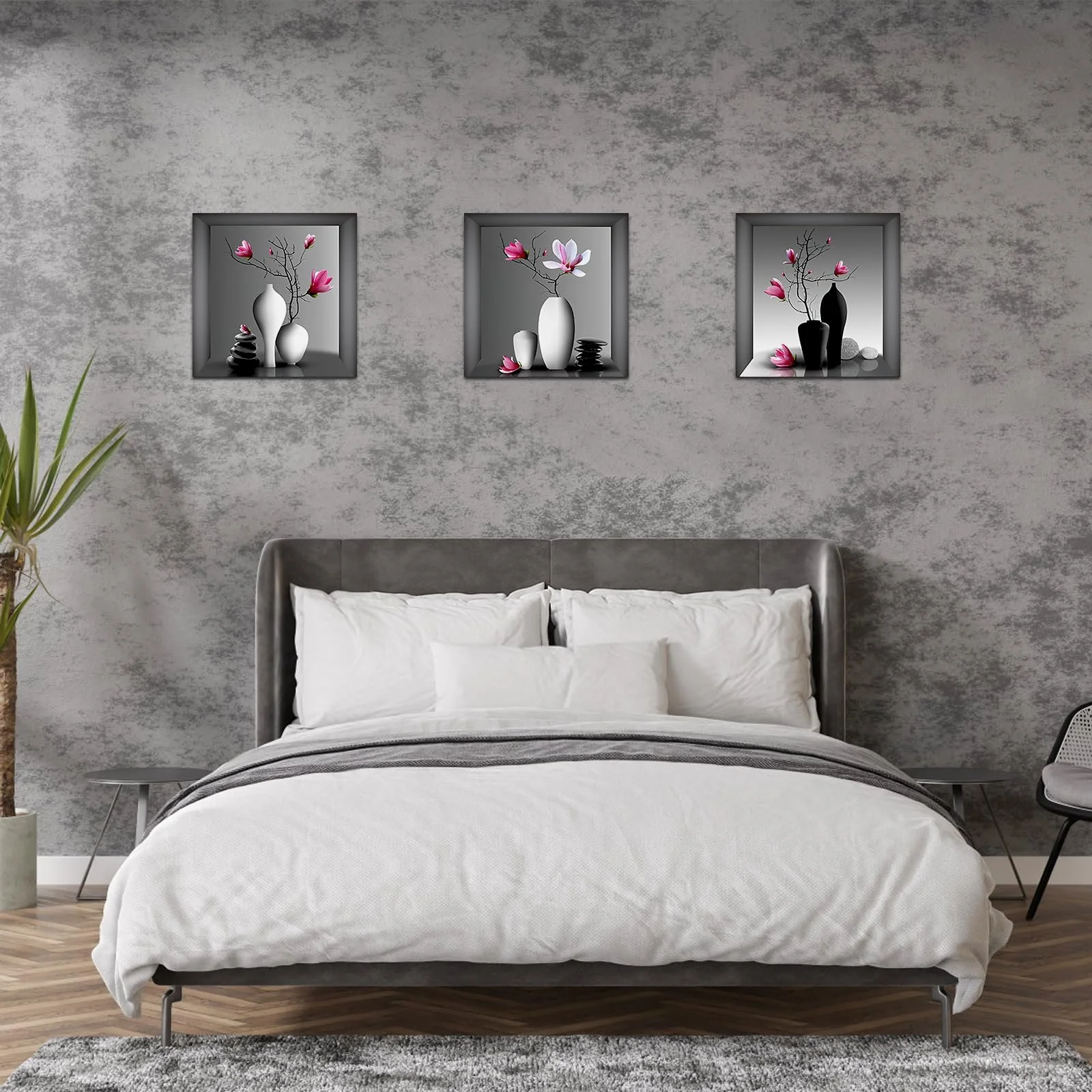 Наклейки на стіну UOCAI 3 штуки 3D Ваза з квітами 30 x 30 см, фото №6