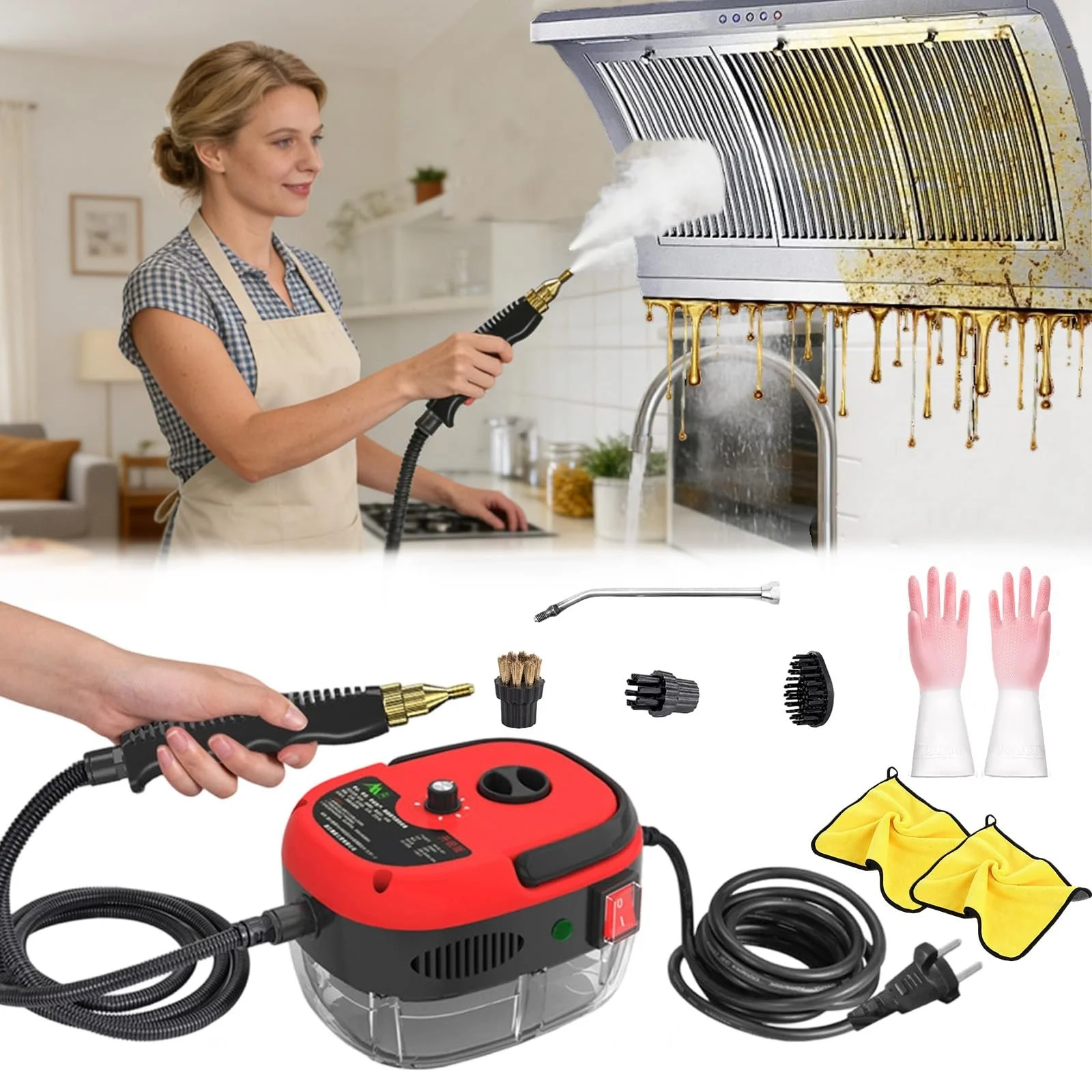 Портативний ручний пароочисник 2500 W 3 бар з баком 1 л 105°C head, фото №1