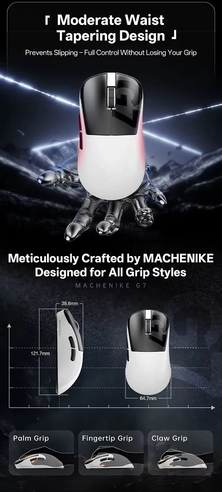 Мишь Machenike G7 24000DPI 1000Hz Wired/2.4G/Bluetooth White, фото №10
