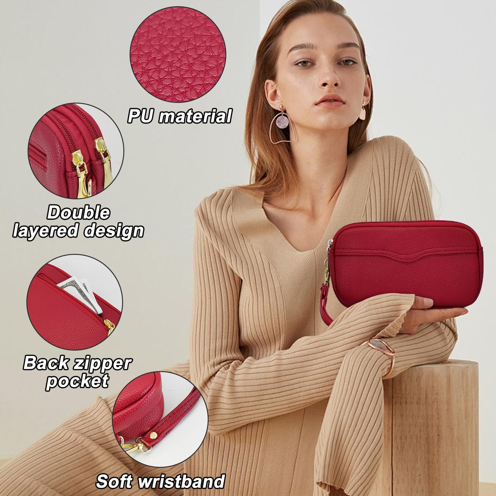 Кошелек Женский MultiValue Litchi Pattern Однотонный Большой Вместимости Кожаный Длинный Двухслойный с Молнией, черный, Modern, фото №3