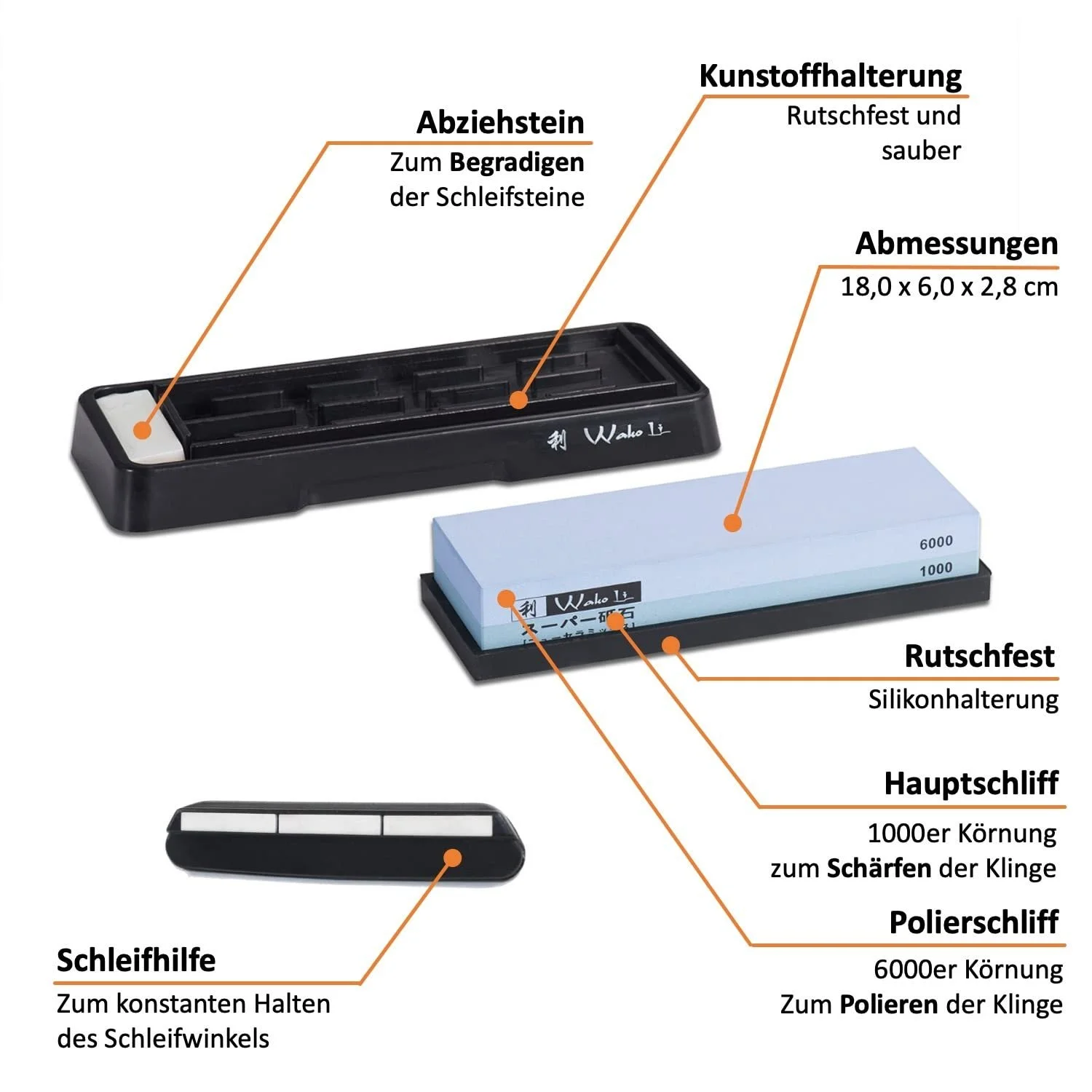 Точилка для ножів Wakoli Professional Whetstone 1000/6000 корундова з тримачем, фото №4