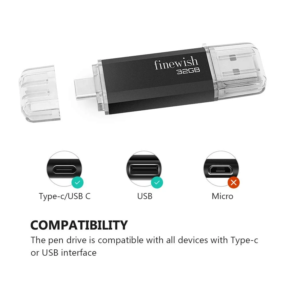 USB-флеш-накопичувач 32 ГБ 2-в-1 OTG USB 2.0 Type C Black, фото №2