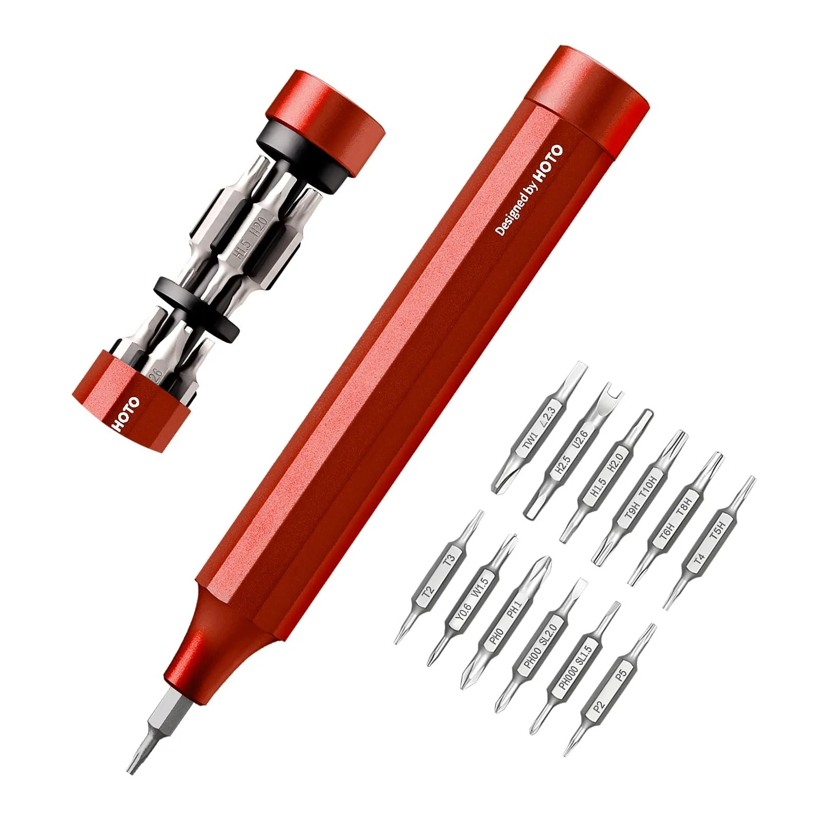 Набір прецизійних викруток HOTO 24 в 1 12 см x 1,66 см магнітний червоний, фото №1