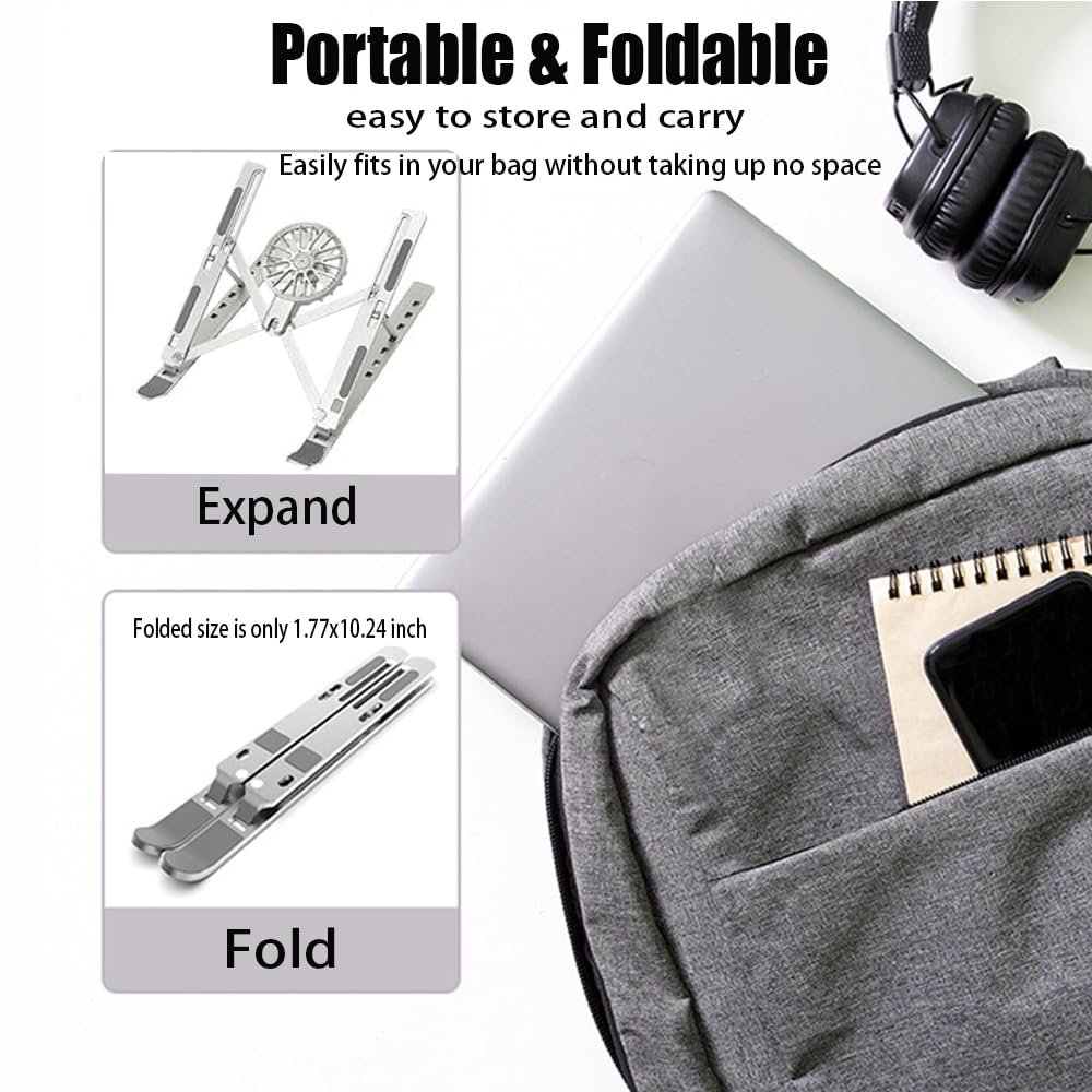 Підставка для ноутбука складана алюмінієва з вентилятором, регульована по висоті, для ноутбуків 12-17 дюймів, фото №2