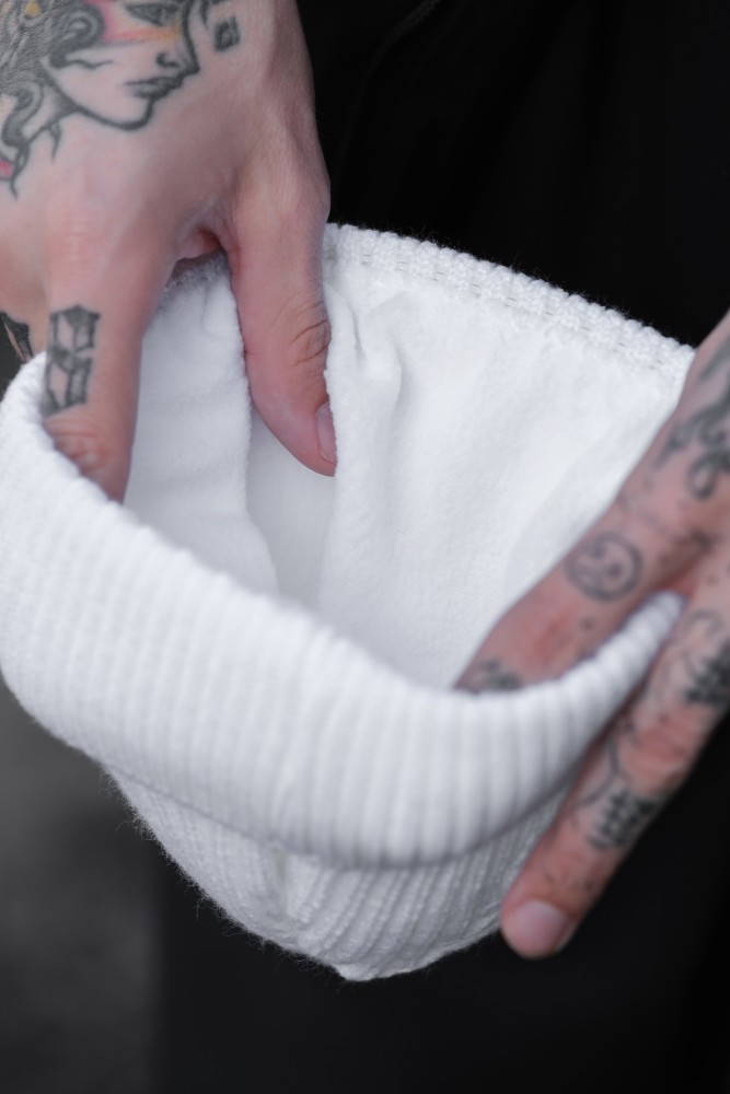 Утеплена трикотажна шапка біні докер на флісі Without Gvido white, фото №3