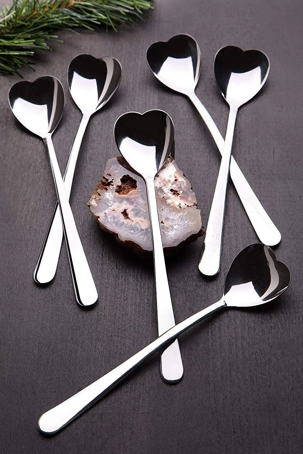 Ложка у формі серця з довгою ручкою з нержавіючої сталі, 6 штук, фото №1