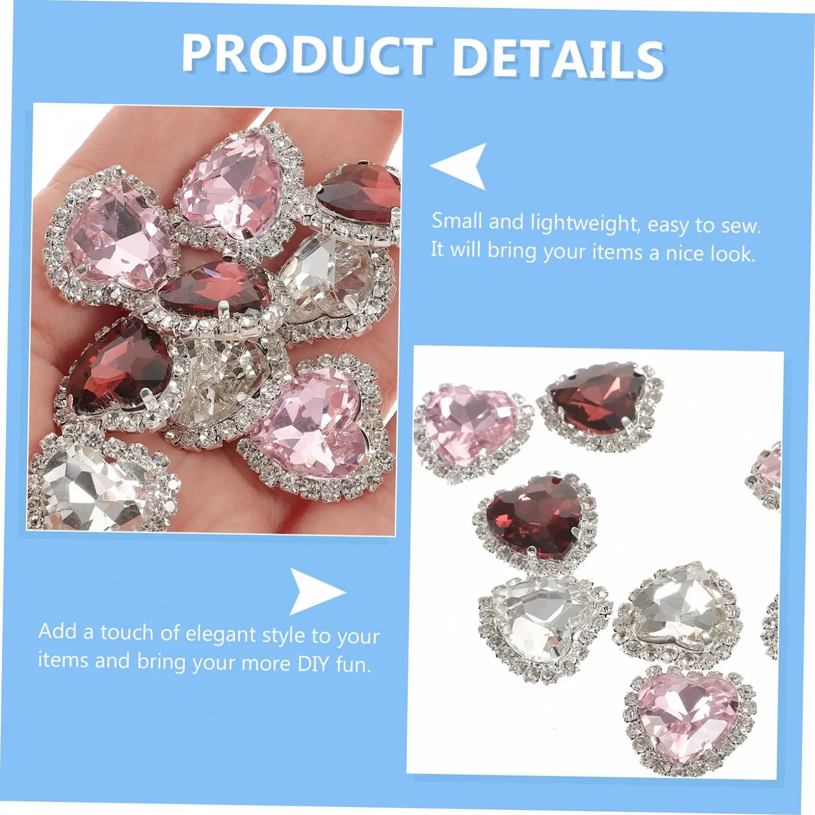 Стрази Серце OUNONA Прозорий, 30 шт, фото №8