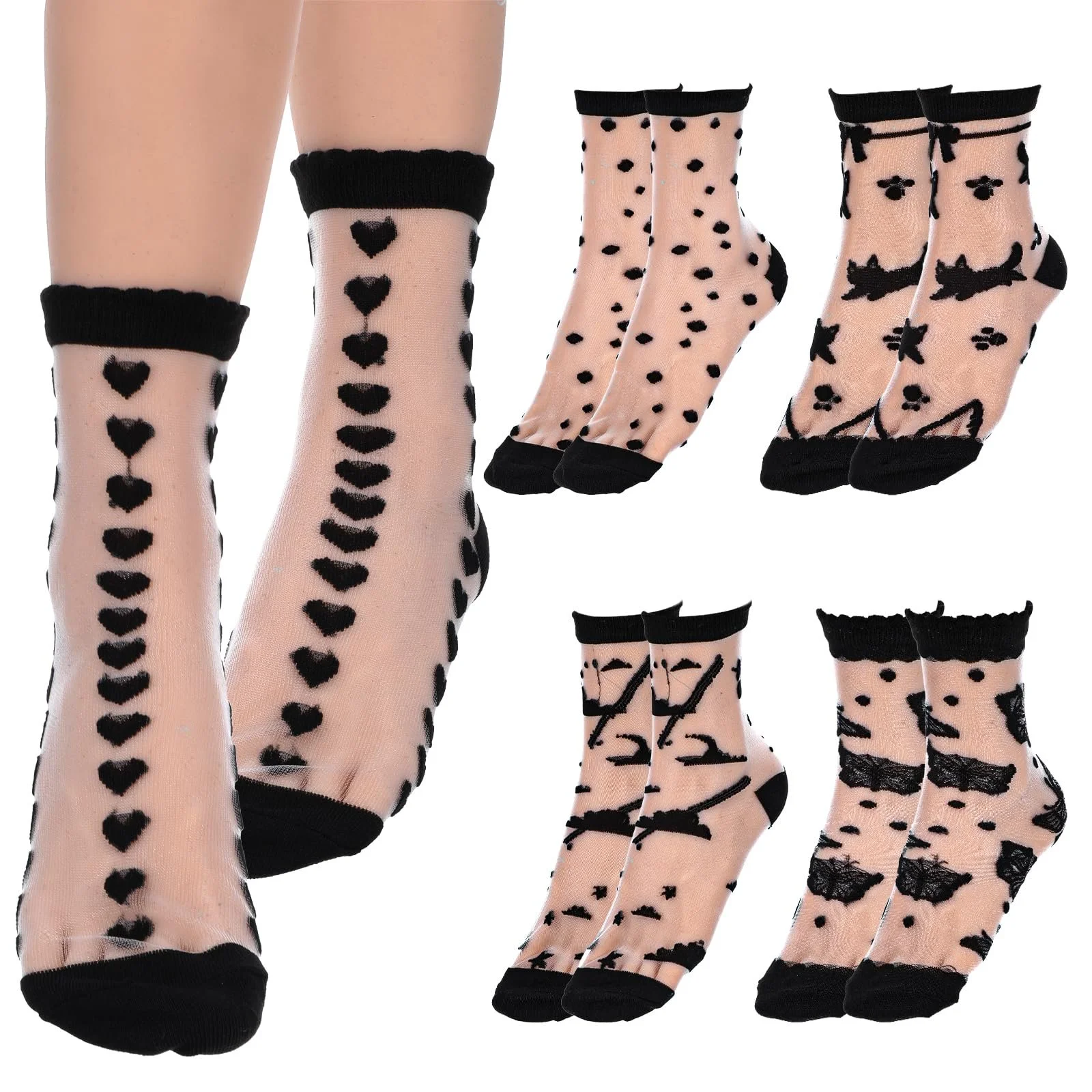 Носки Lusofie Прозрачные Женские Короткие в горошек полосатые клетчатые с рюшами Черные Прозрачные Щиколотки Сетчатые Летние Тонкие Модные Носки, черный, Универсальный размер, фото №1 Носки Lusofie Прозрачные Женские Короткие в горошек полосатые клетчатые с рюшами Черные Прозрачные Щиколотки Сетчатые Летние Тонкие Модные Носки, черный, Универсальный размер, фото №1