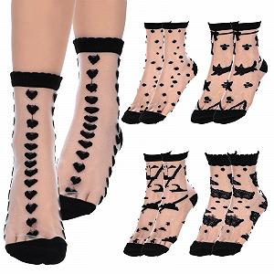 Носки Lusofie Прозрачные Женские Короткие в горошек полосатые клетчатые с рюшами Черные Прозрачные Щиколотки Сетчатые Летние Тонкие Модные Носки, черный, Универсальный размер - Фото 1