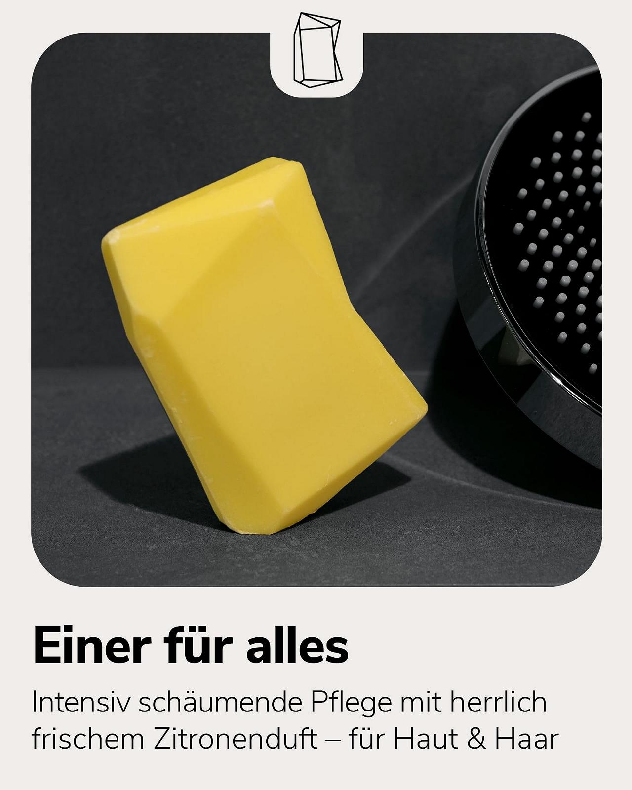 Твердый гель для душа и шампунь 2-в-1 Duschbrocken Toni Zitroni лимонный веганский стартовый набор, фото №3