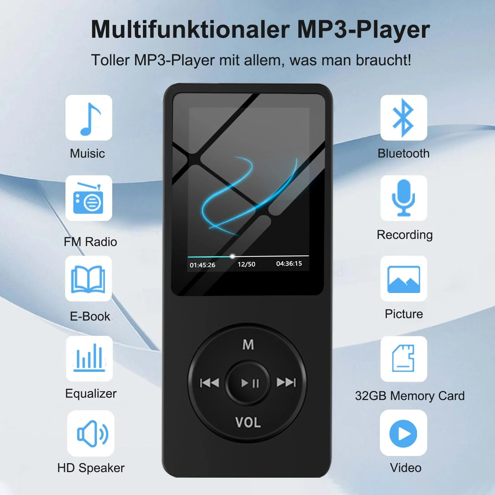 MP3-плеер Bluetooth Sport 32 GB портативный Hi-Fi звук FM-радио запись голоса видео динамик E-Book поддержка до 128 GB (с наушниками), фото №5