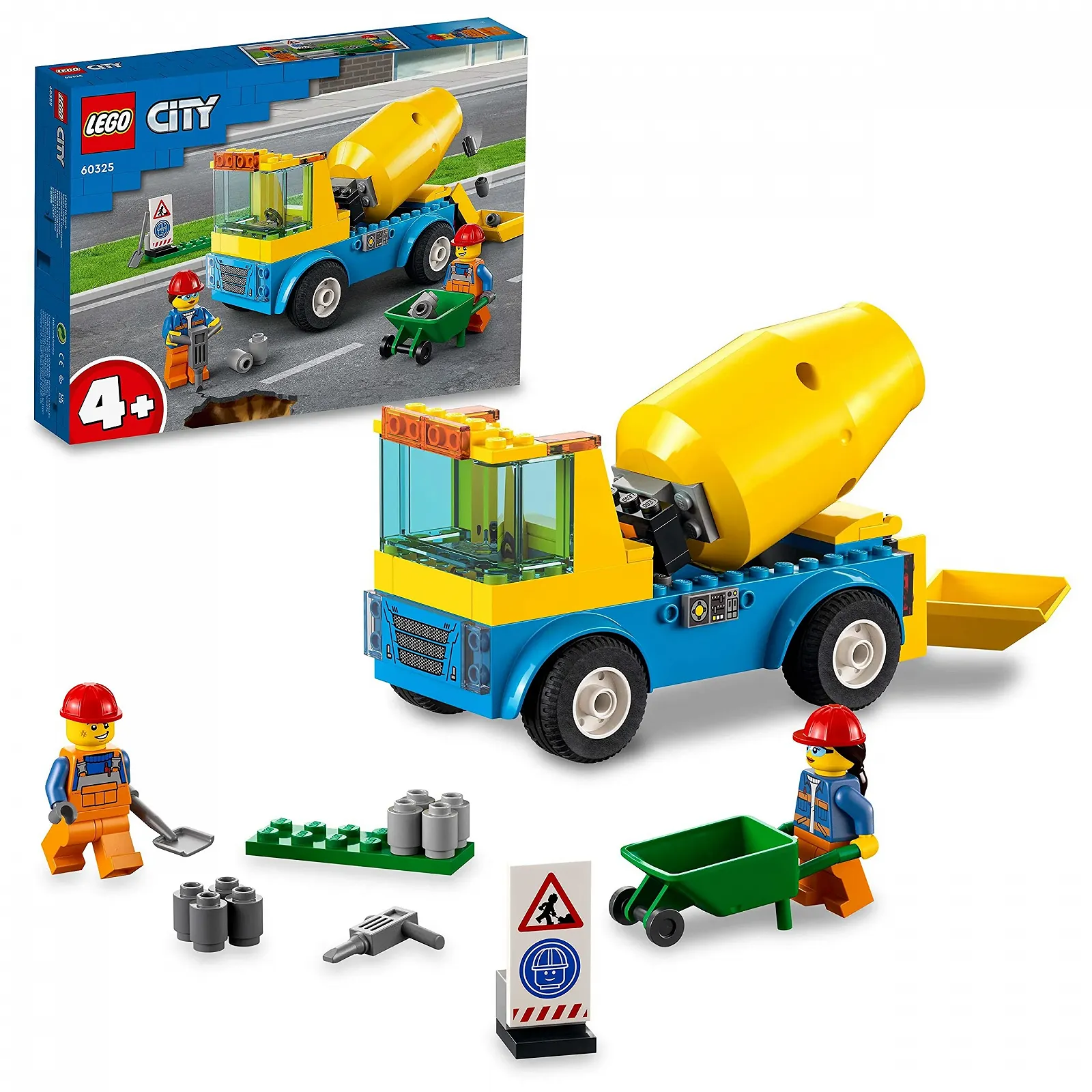LEGO City Прочные Транспортные Средства Бетономешалка 60325 Игрушка со Строительной Площадкой, Строительной Техникой и Мини-Фигурками для Детей от 4 лет, фото №1 LEGO City Прочные Транспортные Средства Бетономешалка 60325 Игрушка со Строительной Площадкой, Строительной Техникой и Мини-Фигурками для Детей от 4 лет, фото №1