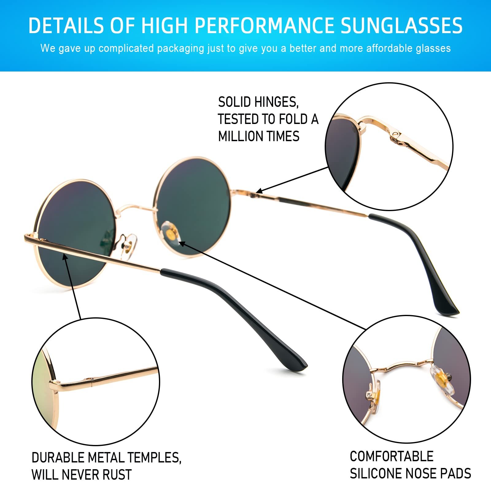 Солнцезащитные очки PARTY GO для мужчин и женщин UV400 поляризованные маленькие круглые, фото №3