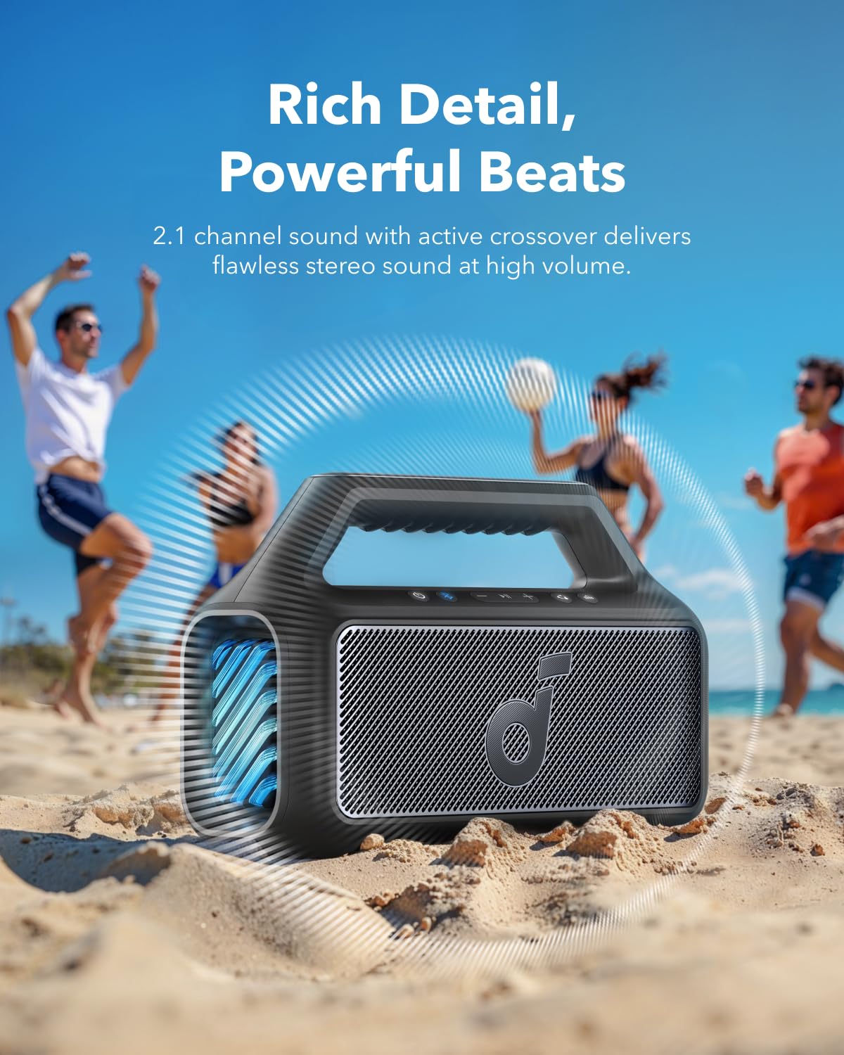 Портативна колонка Boom Anker soundcore 80W Subwoofer BassUp 2.0 IPX7 LED-Licht USB-C BT 5.3, фото №3