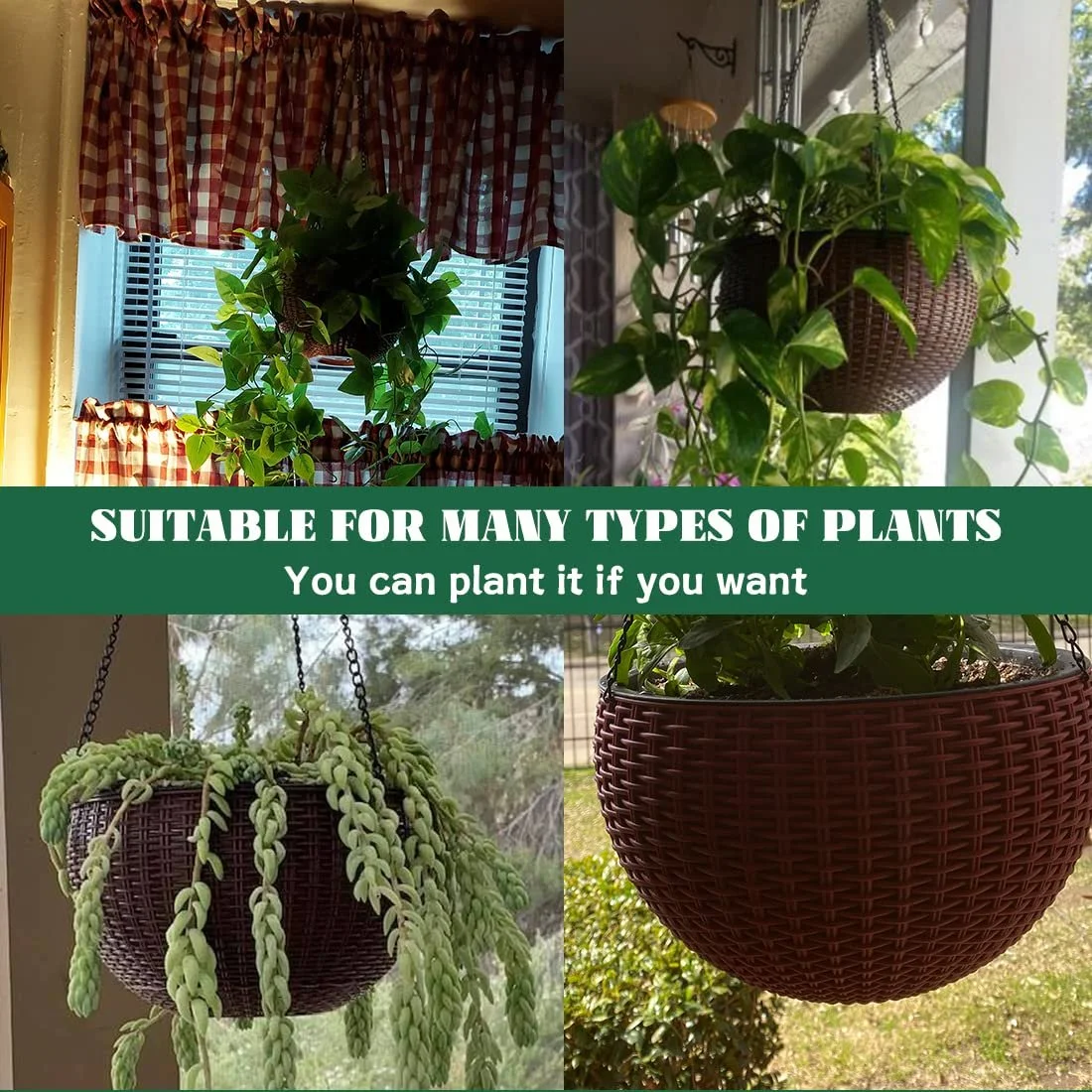 Подвесная корзина Цветочный горшок Уличный с отверстиями и цепочками, фото №7