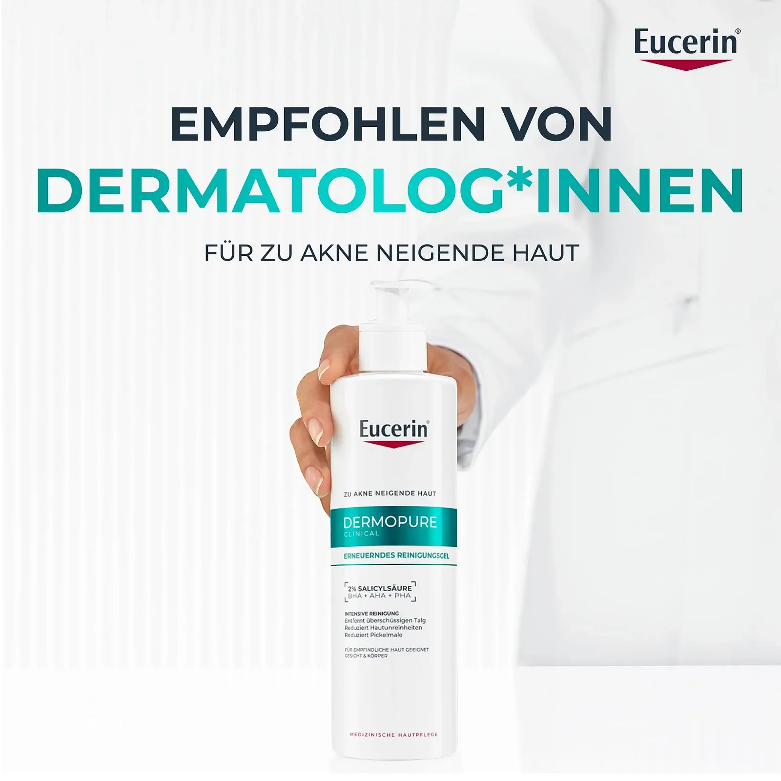 Гель для вмивання Eucerin DermoPure Clinical Renewal 400 мл, відлущувальний засіб для тіла та обличчя з саліциловою кислотою та AHA/PHA, зменшує недоліки, фото №10 Гель для вмивання Eucerin DermoPure Clinical Renewal 400 мл, відлущувальний засіб для тіла та обличчя з саліциловою кислотою та AHA/PHA, зменшує недоліки, фото №10