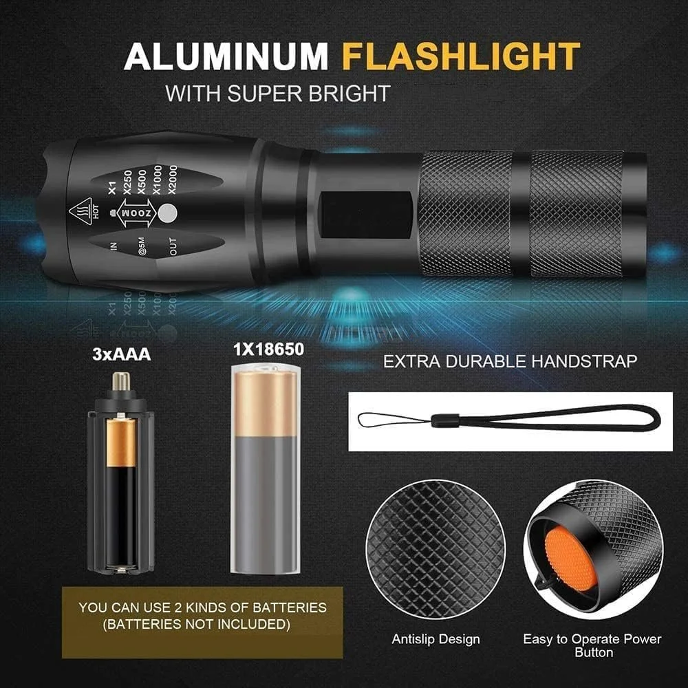 Фонарик Тактический LED Регулируемый Фокус Zoomable IP65 Водонепроницаемый Портативный 5 Режимов Освещения, фото №4