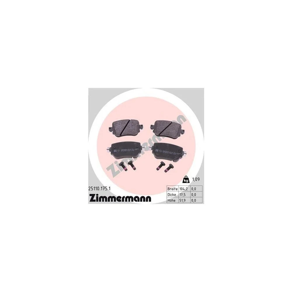 Комплект гальмівних колодок дискового гальма ZIMMERMANN 25110.175.1 для VAG задня вісь, фото №1