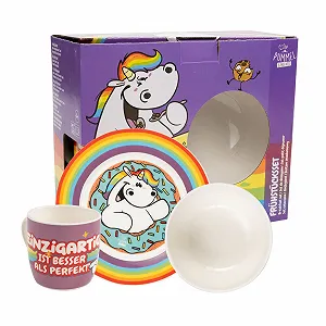 Набор посуды United Labels Pummel & Friends Pummel Unicorn из 3 предметов, Радужный, Фарфоровый - Фото 1
