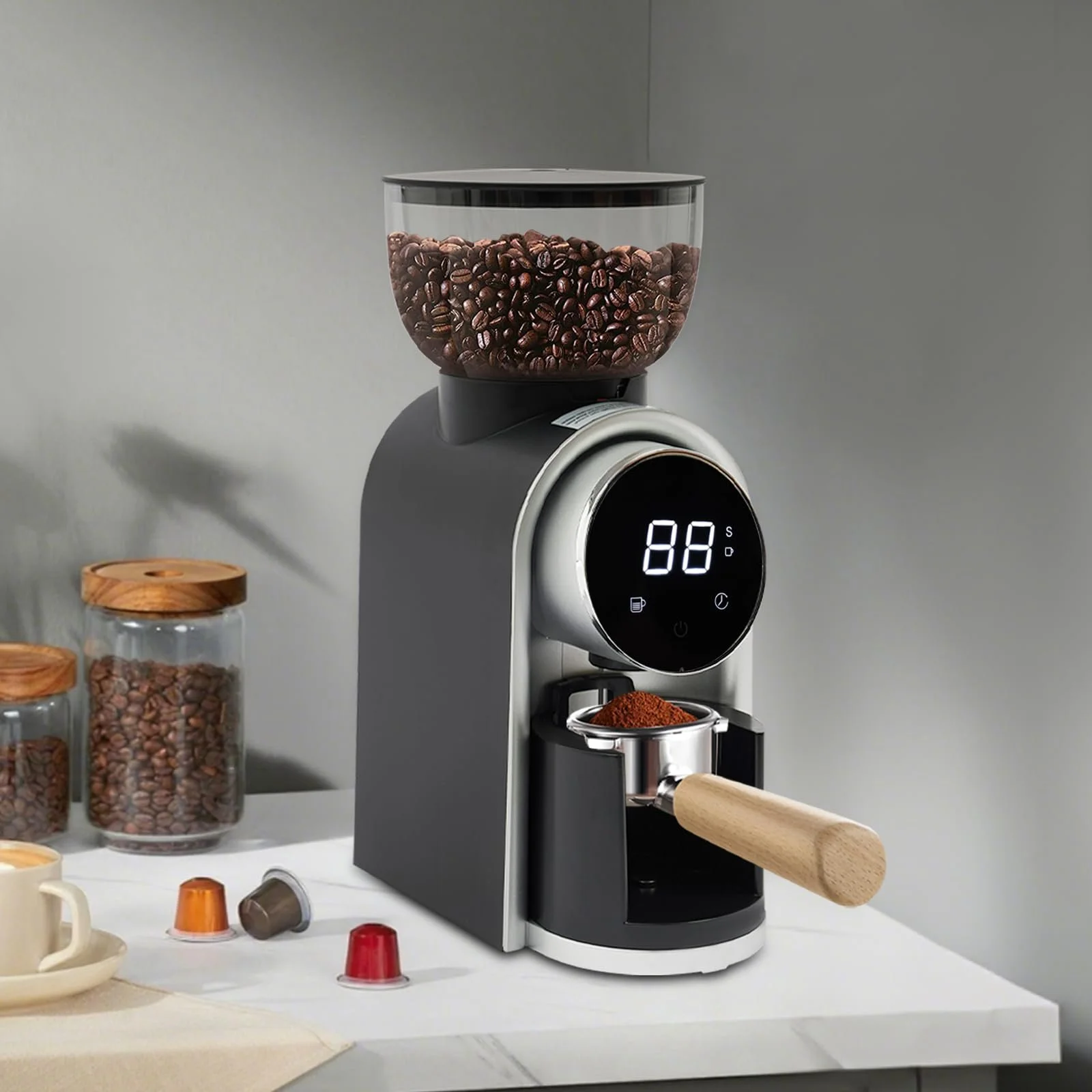 Кофемолка электрическая 150 Вт для кофейных зерен с сенсорным экраном (Черная), фото №8 Кофемолка электрическая 150 Вт для кофейных зерен с сенсорным экраном (Черная), фото №8