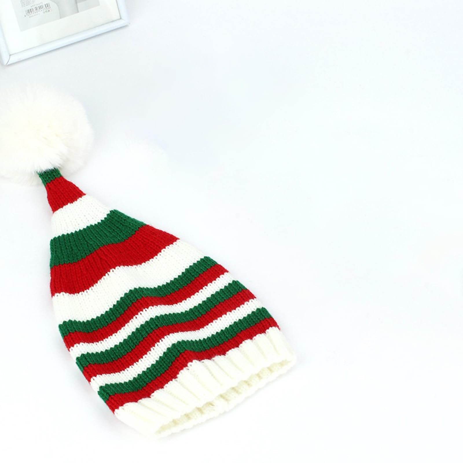 Детская рождественская шапка Qianderer, полосатая шапка-бини с плюшевым помпоном, фото №2