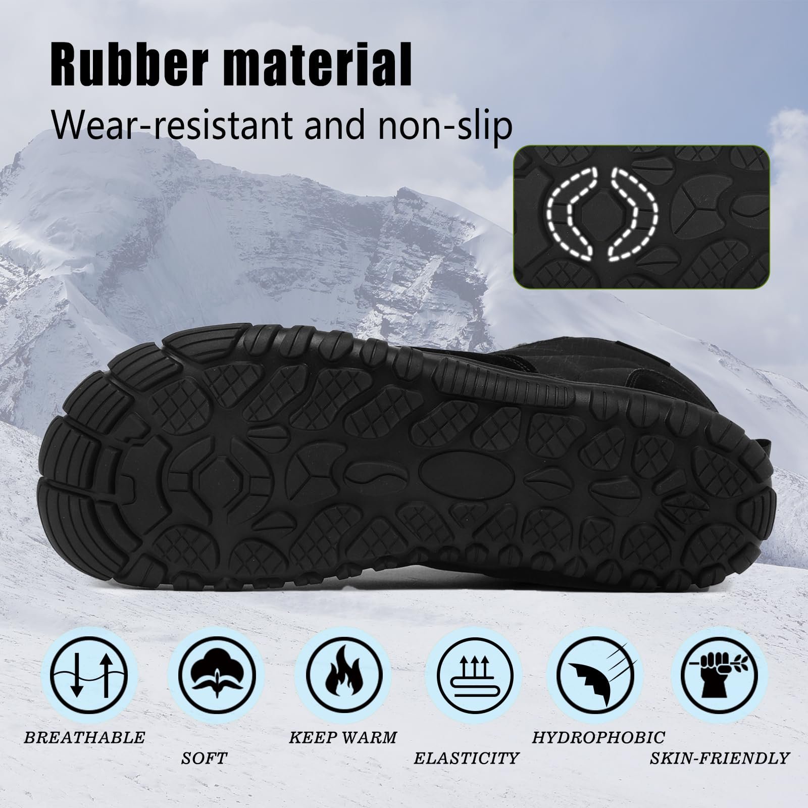 Зимові черевики AONETIGER Barfußschuhe, чоловічі та жіночі, утеплені, снігові, зручні, легкі, водонепроникні, для активного відпочинку, бавовняні, фото №4